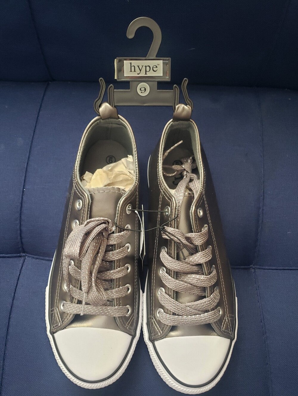 New Hype Metallic Silver Lace-Up Sneakers with White Toe NWT Shiny